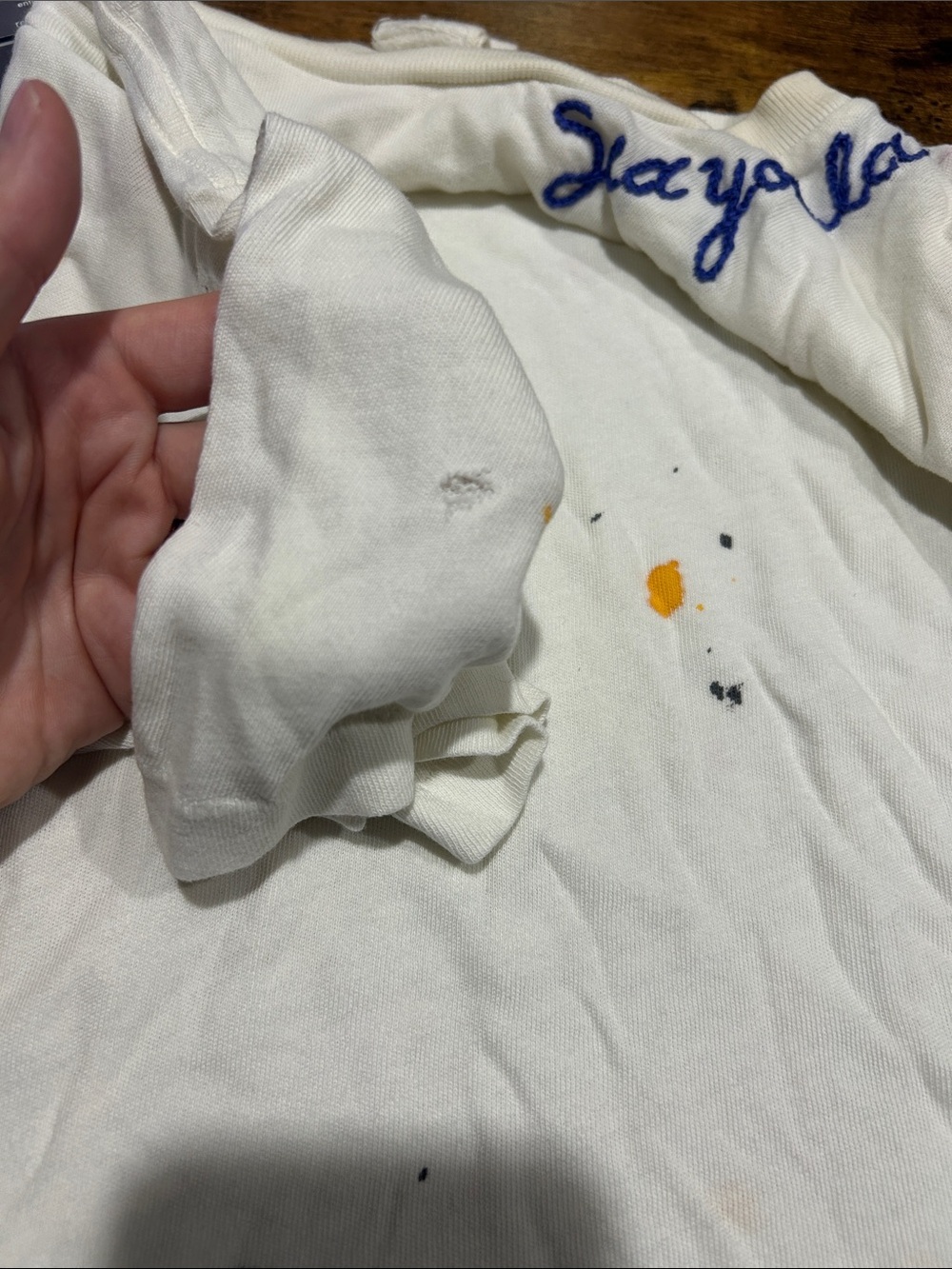 ISMBS Tee White Paint Splatter Cotton Collar Embroidered T-Shirt size Large - Picture 9 of 9